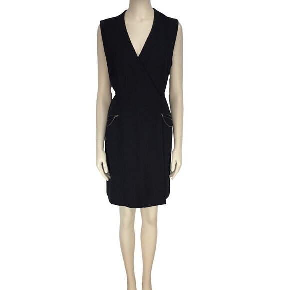 LIDA BADAY 100% Wool Designer Adjustable Wrap‎ Office Black Dress sz M - Picture 2 of 15